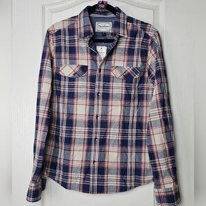 Flag & Anthem Men's Western Flannel Button-Down Shirt, Navy/Red/White, SMALL